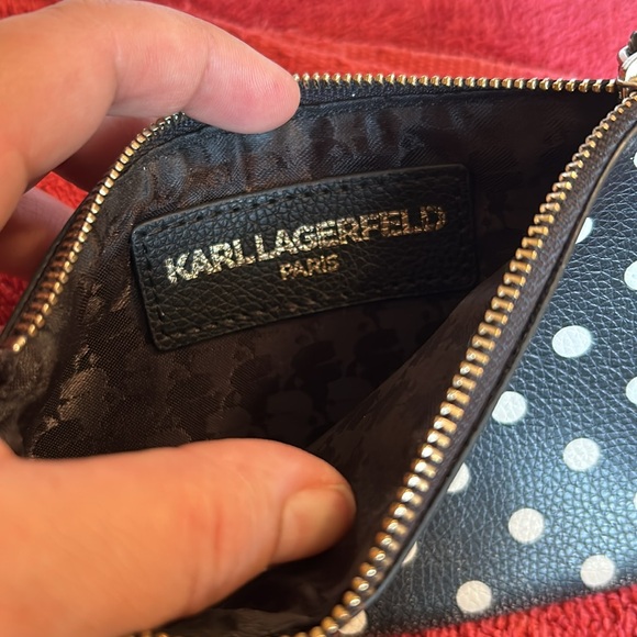 Karl Lagerfeld Paris Wristlet Bag Black/White Polka Dots used 7x4.5” - Picture 5 of 5